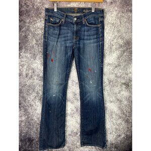 7 for All Mankind Jeans Womens 29 Blue Denim Flare Leg Splatter Paint Artcore